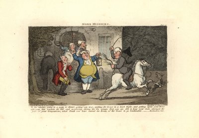 Tipsy man die een paard rijdt met het gezicht naar de staart door Thomas Rowlandson