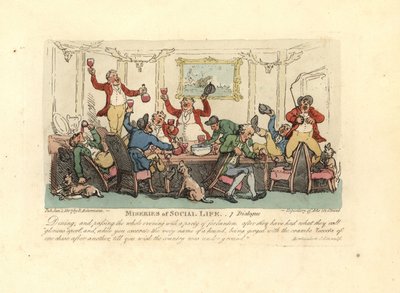 Moe en dronken man op een luidruchtig diner met vossenjagers door Thomas Rowlandson