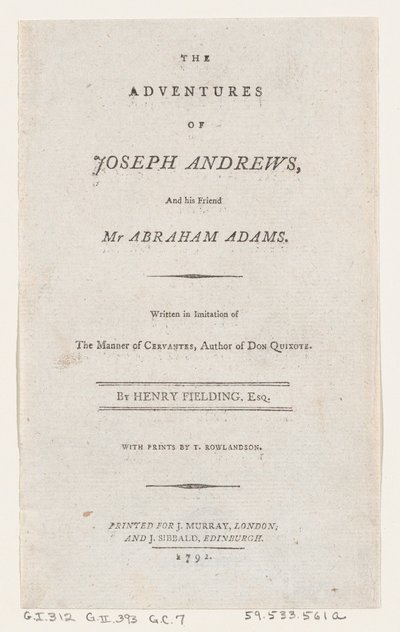 Titelpagina: De Avonturen van Joseph Andrews en Zijn Vriend Mr. Abraham Adams door Thomas Rowlandson