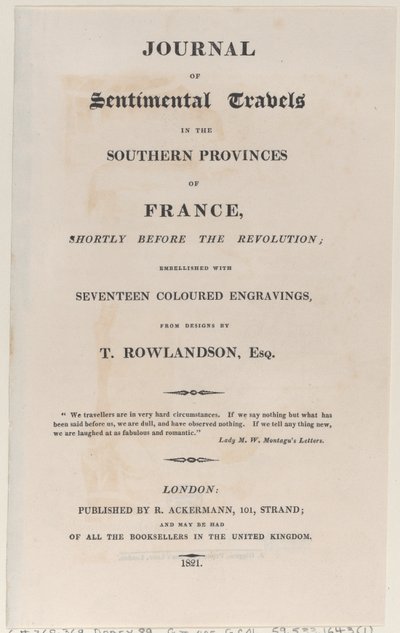 Titelpagina, uit Journal of Sentimental Travels in the Southern Provinces of France door Thomas Rowlandson