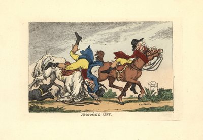 Twee mannen vallen van hun paarden na opscheppen door Thomas Rowlandson