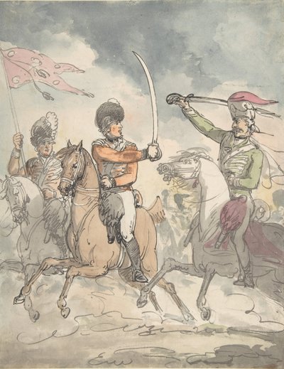 Ongebruikte studie voor een plaat naar Hongaarse en Hooglandse Broadsword-oefening, 12 februari 1799 door Thomas Rowlandson.