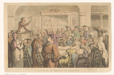 Veiling van relieken te Avignon door Thomas Rowlandson