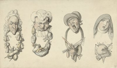 Vier karikaturale koppen door Thomas Rowlandson
