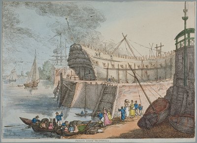 Uitzicht op Brunswick Dock door Thomas Rowlandson
