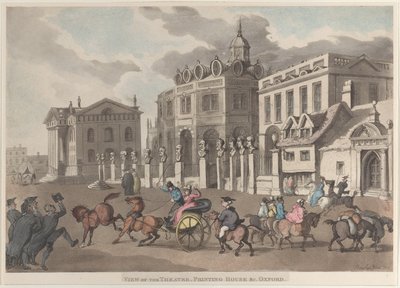 Uitzicht op het Theater, Drukkerij &c. Oxford door Thomas Rowlandson