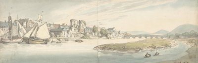 Uitzicht op stad aan een rivier Carwitham Kasteel, 1775-1827 door Thomas Rowlandson