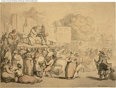 Dorpsfeest: Harlekijn en Kwakzalver door Thomas Rowlandson