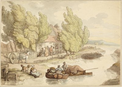 Dorp aan de rivier door Thomas Rowlandson