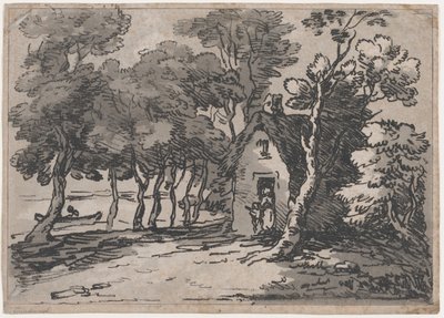 Bosrijke scène met figuren bij de deur van een huisje, 1783-88 door Thomas Rowlandson