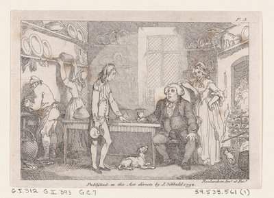 Jonge Adams gecatechiseerd door dominee Adams, uit De avonturen van Joseph Andrews door Thomas Rowlandson
