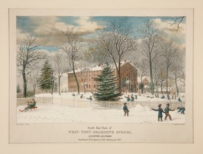 West-Town kostschool (zuidoost uitzicht), Chester Co., Pa. door Thomas S. Sinclair
