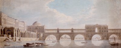 Voorgesteld ontwerp voor een brug over de rivier de Theems bij Somerset House door Thomas Sandby