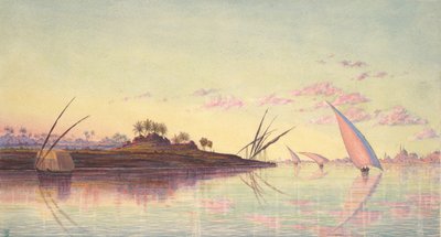 Uitzicht op de Nijl bij Caïro, ca. 1855 door Thomas Seddon