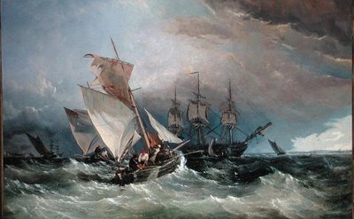 Garnalenvissers bij de Nore, Sheerness in de verte, ca. 1854 door Thomas Sewell Robins
