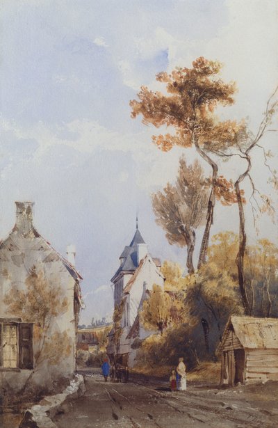 Een uitzicht op een dorpsstraat, Waterloo door Thomas Shotter Boys