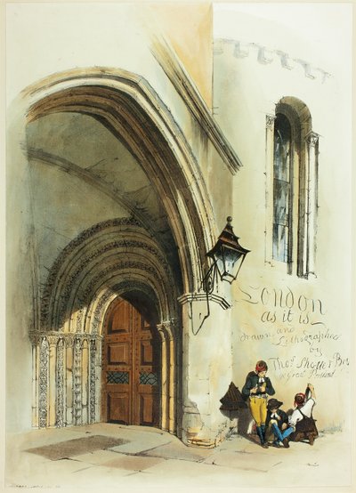 Deur, Tempel, frontispice voor Original Views of London as It Is door Thomas Shotter Boys