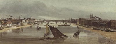 London Bridge vanaf Southwark Bridge (Monument links) door Thomas Shotter Boys