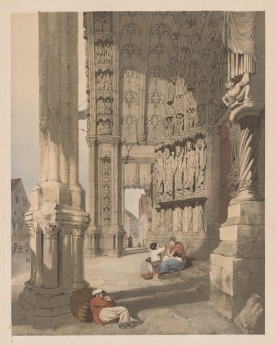 Pittoreske Architectuur in Parijs, Gent, Antwerpen, Rouen, Etc.: Zuidportaal van de Kathedraal van Chartres door Thomas Shotter Boys