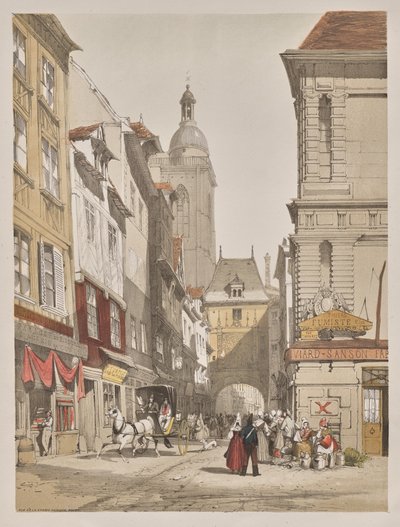 Pittoreske architectuur in Parijs, Gent, Antwerpen, Rouen: Rue de la Crosse Horlogue, Rouen, Frankrijk door Thomas Shotter Boys