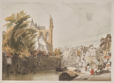 Pittoreske architectuur in Parijs, Gent, Antwerpen, Rouen: Rue du Rivage, Abbeville, Frankrijk door Thomas Shotter Boys