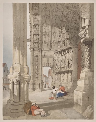 Pittoreske architectuur in Parijs, Gent, Antwerpen, Rouen: Zuidportaal van de kathedraal van Chartres, Chartres, Frankrijk door Thomas Shotter Boys