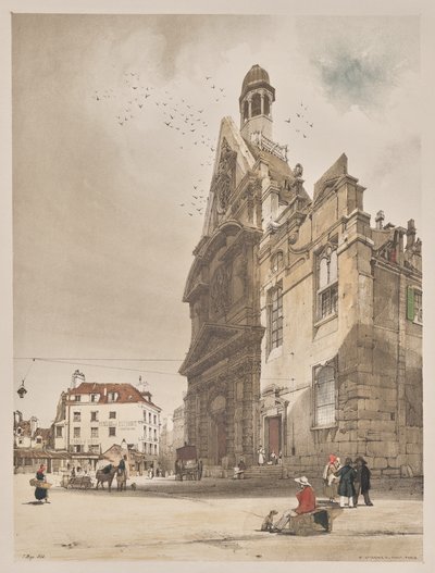 Pittoreske architectuur in Parijs, Gent, Antwerpen, Rouen: St. Etienne du Mont, Parijs door Thomas Shotter Boys