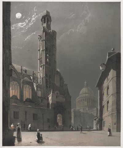 Pittoreske architectuur in Parijs, Gent, Antwerpen, Rouen: St. Etienne du Mont en het Pantheon, Parijs door Thomas Shotter Boys
