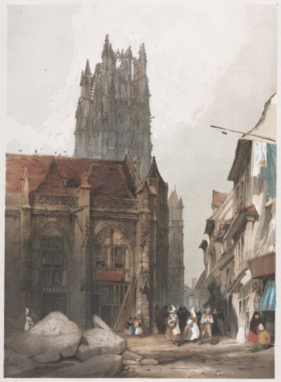 Pittoreske architectuur in Parijs, Gent, Antwerpen, Rouen: St. Laurent, Rouen, Frankrijk, 1839 door Thomas Shotter Boys