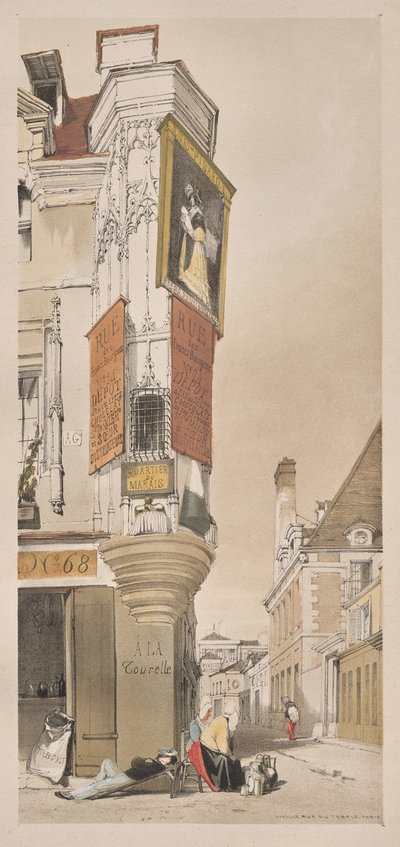 Pittoreske Architectuur in Parijs, Gent, Antwerpen, Rouen: Vieille Rue du Temple, Parijs door Thomas Shotter Boys
