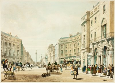 Regent Street in de richting van de colonne van de hertog van York, plaat twaalf uit Original Views of London as It Is door Thomas Shotter Boys