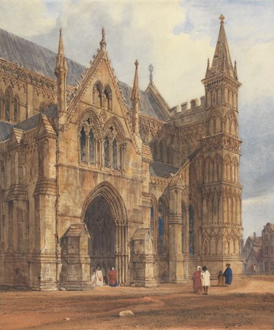 De noordwestelijke portiek van de kathedraal van Salisbury door Thomas Shotter Boys