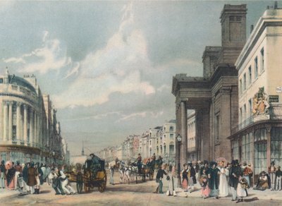 Uitzicht op Regent Street richting het kwadrant met Hanover Chapel op de voorgrond, 1842 door Thomas Shotter Boys