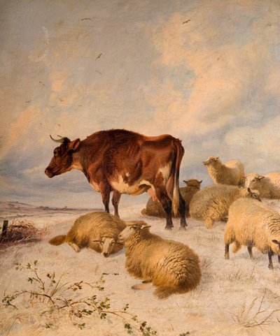 Koeien en schapen in sneeuwlandschap, 1864 door Thomas Sidney Cooper