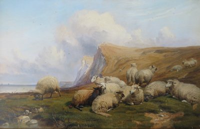 Shakespeare Cliff, Kent: Schapen op Kustweide door Thomas Sidney Cooper