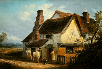 Twee Warsowers praten buiten een huisje door Thomas Smythe