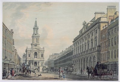 De Strand met Somerset House en St. Mary le Strand, 1781 (aquatint) door Thomas Snr. Malton