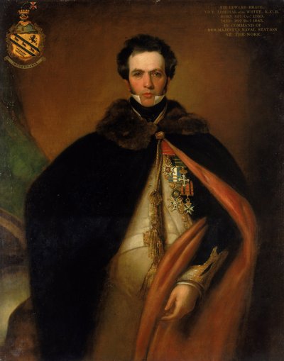 Portret van Kapitein Sir Edward Brace (ca. 1769-1843), die zich onderscheidde in de Britse marine aan de mediterrane fronten, tijdens de Franse (1792-1802) en Napoleontische (1803-1815) Revolutionaire Oorlogen door Thomas Stewardson