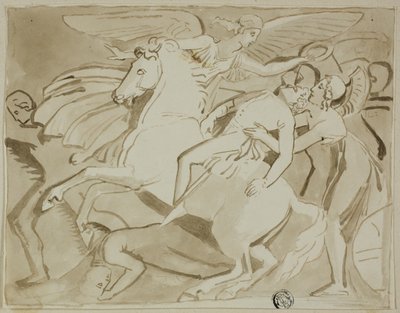 Engel legt krans op hoofd stervende soldaat door Thomas Stothard