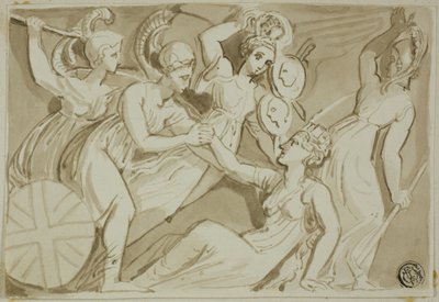 Vrouwelijke Krijgers die Britannia te Hulp Komen door Thomas Stothard