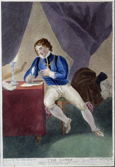 Man die een liefdesbrief schrijft door Thomas Stothard