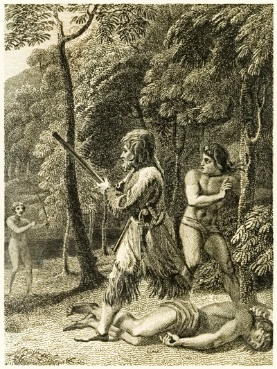 Robinson Crusoe ziet en redt zijn man Vrijdag voor het eerst uit 