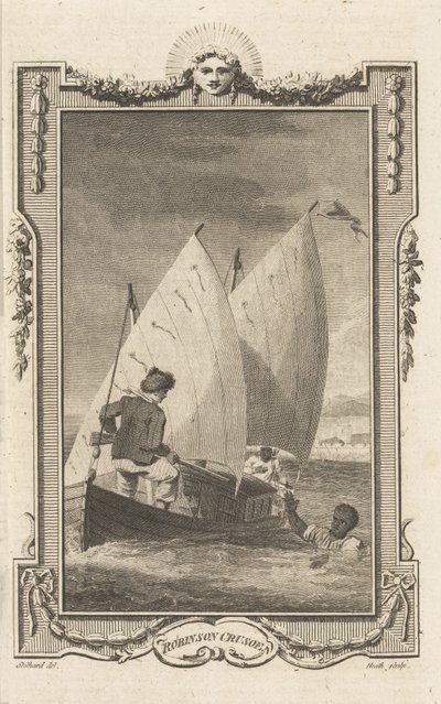Robinson Crusoe, uit de Novelists Magazine, uitgegeven 1781 door Thomas Stothard