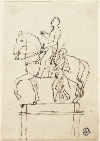 Beeldhouwwerk van een Ruiter Vergezeld door Staande Vrouw door Thomas Stothard