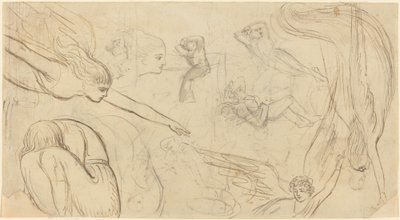 Blad met Studies van Engelen en Krommende Figuren (Illustratie voor Macklin