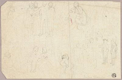 Schetsen voor Tristram Shandy (recto); Schetsen van Medaillon met Zittende Allegorische Figuur (verso) door Thomas Stothard