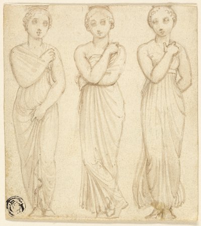 Drie Geklede Vrouwelijke Figuren door Thomas Stothard