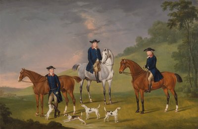 John Corbet, Sir Robert Leighton en John Kynaston met hun Paarden en Honden door Thomas Stringer