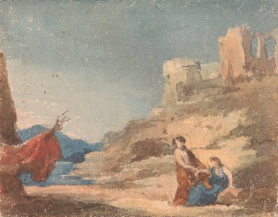 Figuren tussen ruïnes op een heuvel door Thomas Sully