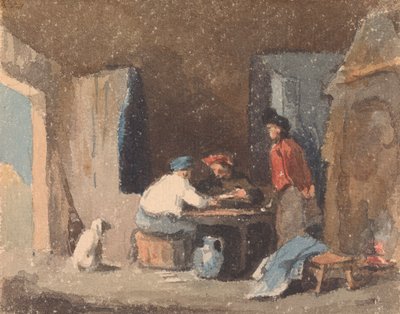 Figuren aan een tafel in een huisje door Thomas Sully